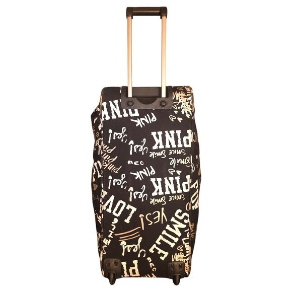 PINK By Victoria's Secret Black White Graffiti Print Rolling Luggage - Picture 2 of 5